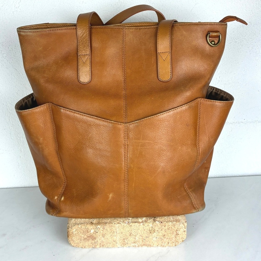 GTM Tan Leather Concealed Carry Tote - Large - RFID Protection Boho Utility